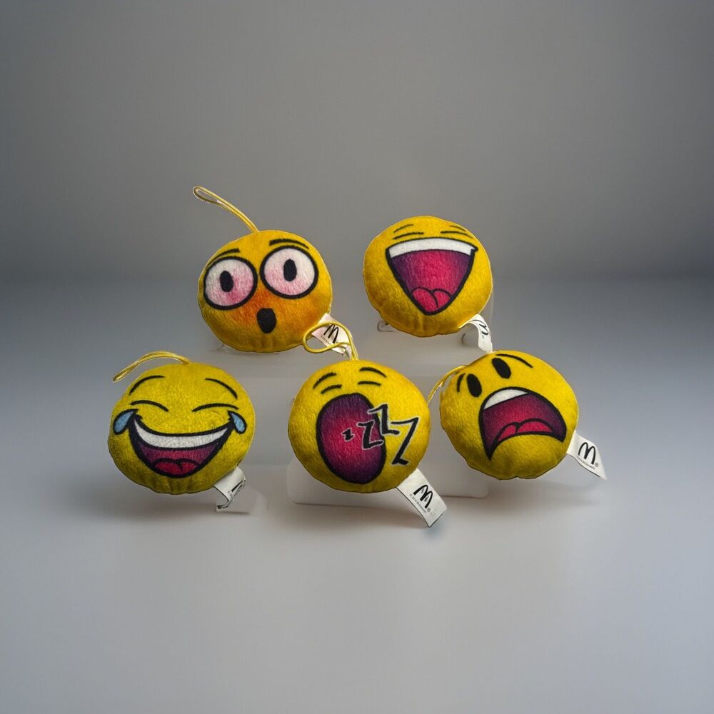 2016 McDonald's Happy Meal Emoji Plush Clip Keychain Set of 5 Fast Food Toys